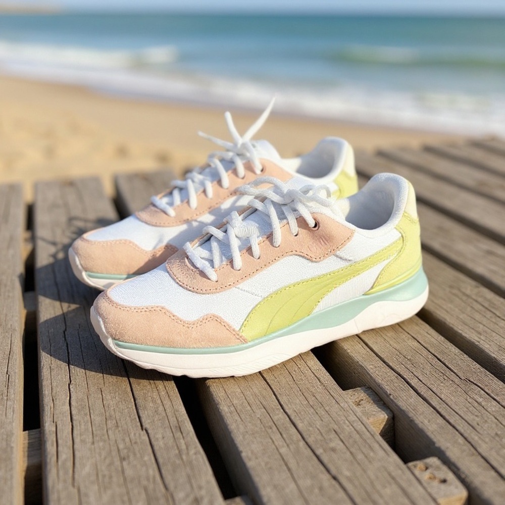 Brand New-PUMA Women's/Big Kids Pastel Sneakers - White, Pink, Green